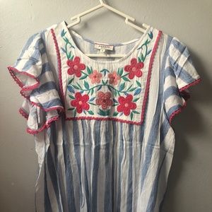 Floral stitched rayon top